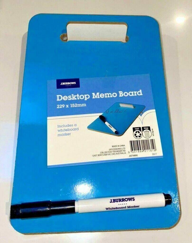 Blue desktop memo whiteboard with whiteboard marker and carry handle, office supplies