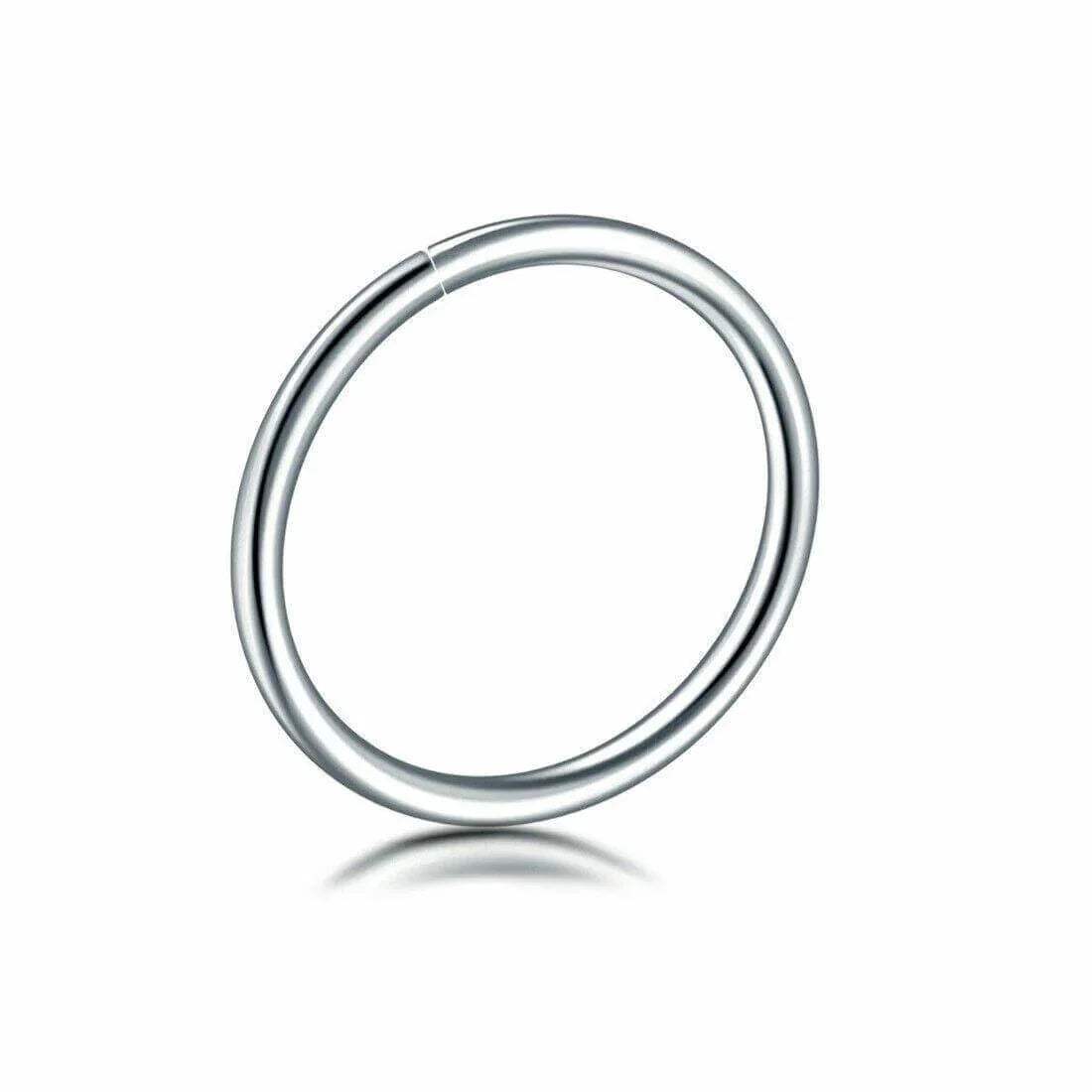 Silver surgical steel hoop ring for nose, lip, or ear piercing on white background