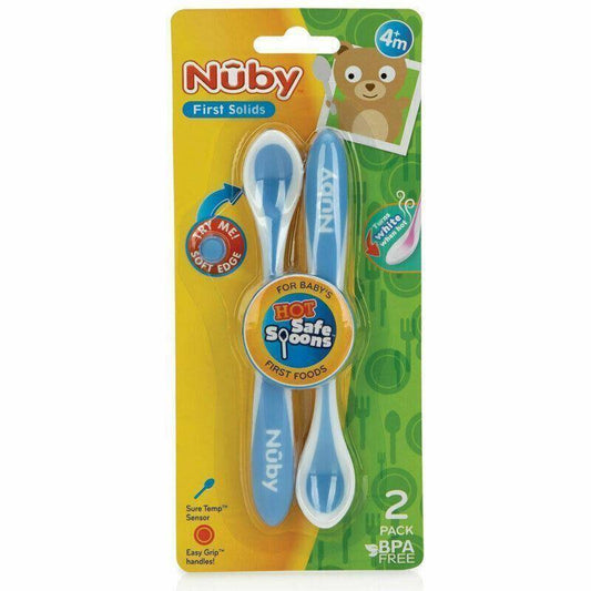 Nuby Hot Safe Spoons 2 Pack Easy Grip Safe blue same day post - Australian Empire Shop