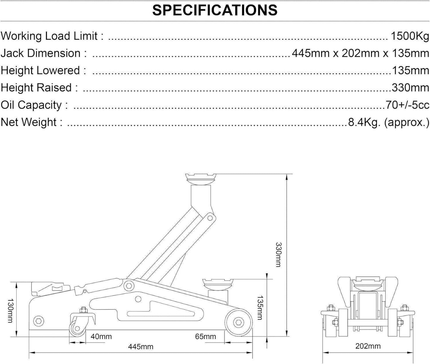 Pro-Lift F1500A Portable Hydraulic Trolley Jack 1500kg Capacity Automotive Tools - Australian Empire Shop