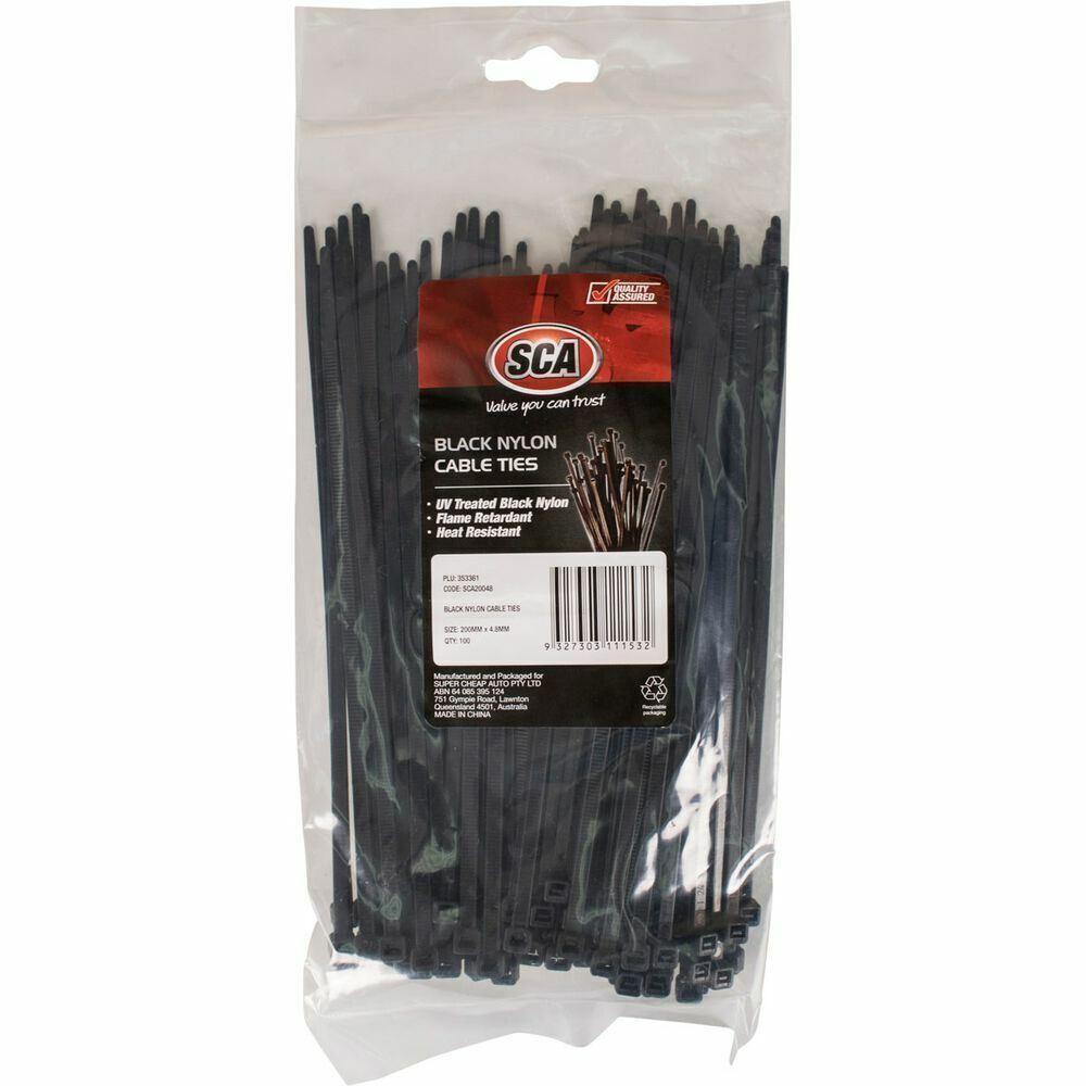 SCA Cable Ties Zip Ties Nylon UV Stabilised 100x Black Cable Tie 4.8mm x 200mm - Australian Empire Shop