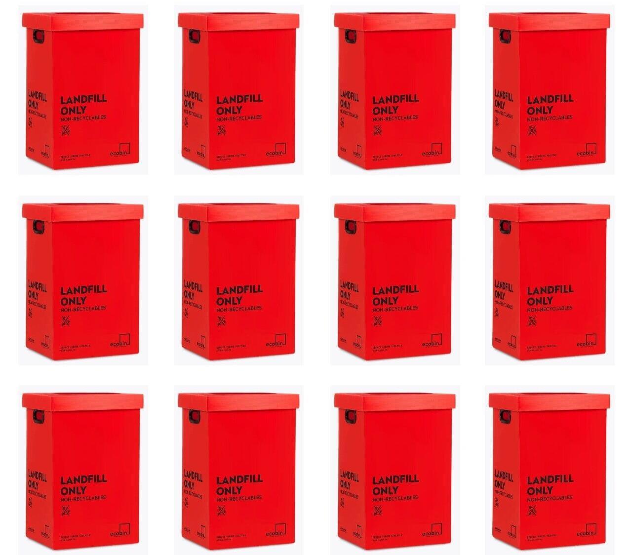 Set of 12 Bins Landfill General Waste Bin 60 Liters ECOBINS Lids, Office Bin Red - Australian Empire Shop