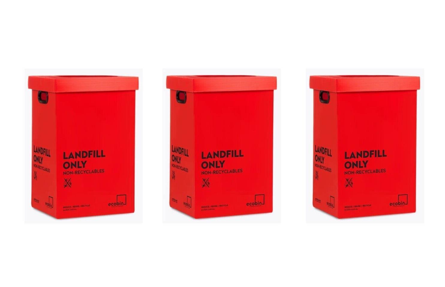 Set of 3 Bins Landfill General Waste Bin 60 Liters ECOBINS +Lids, Office Bin Red - Australian Empire Shop