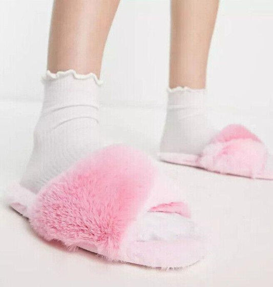 slipper twisted fluffy slippers in pink white , navy Soft hand feel 260mm - Australian Empire Shop