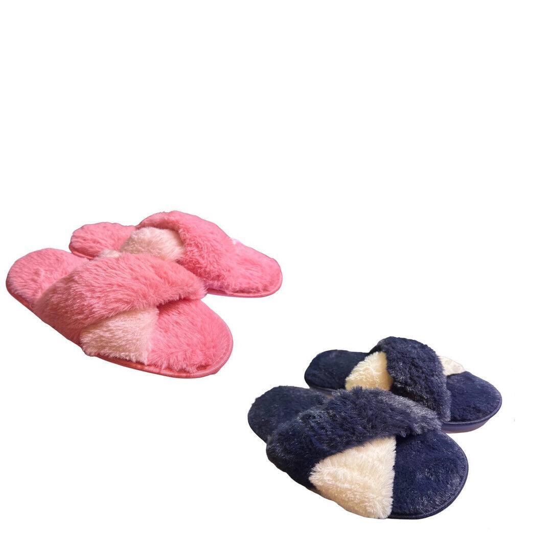 slipper twisted fluffy slippers in pink white , navy Soft hand feel 260mm - Australian Empire Shop