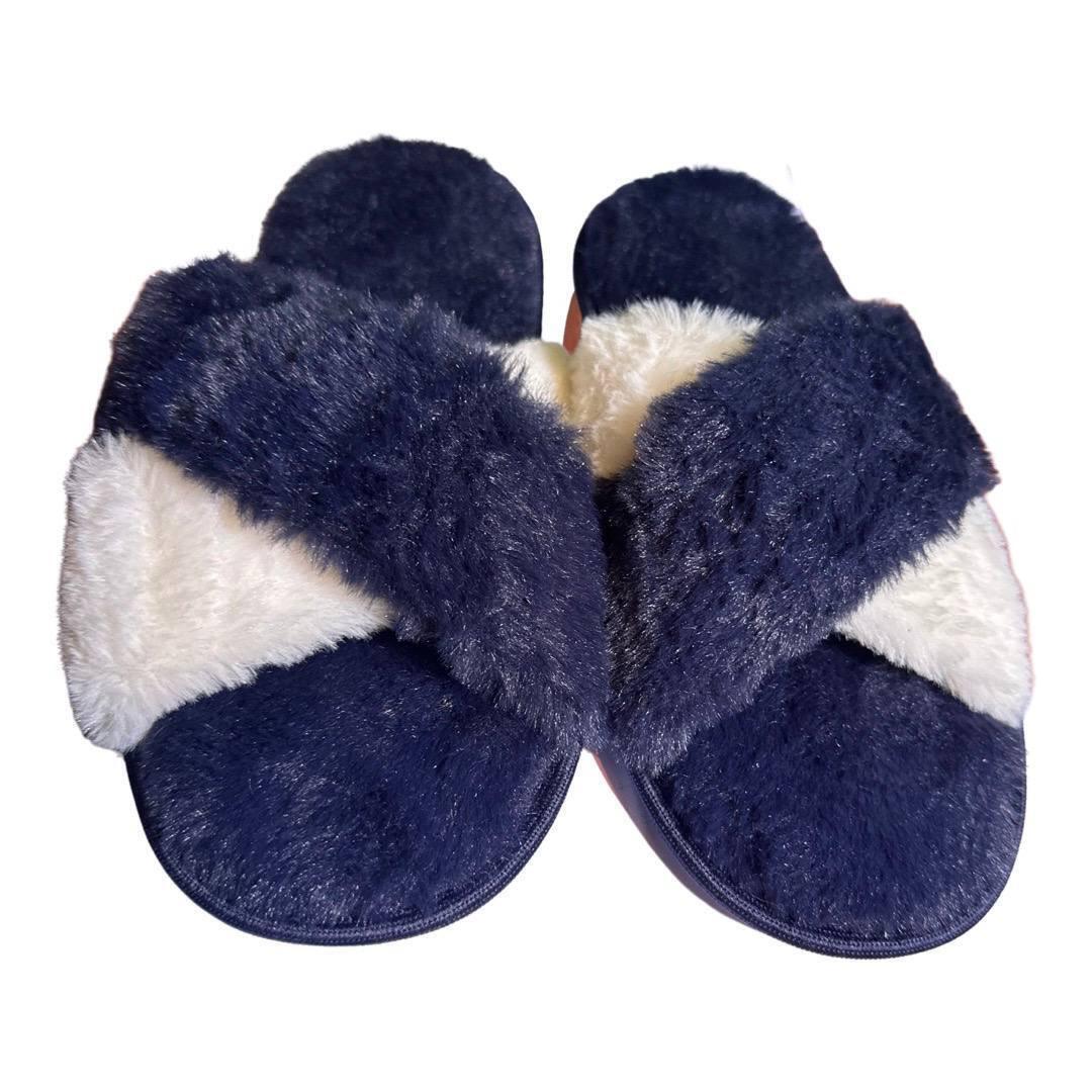 slipper twisted fluffy slippers in pink white , navy Soft hand feel 260mm - Australian Empire Shop