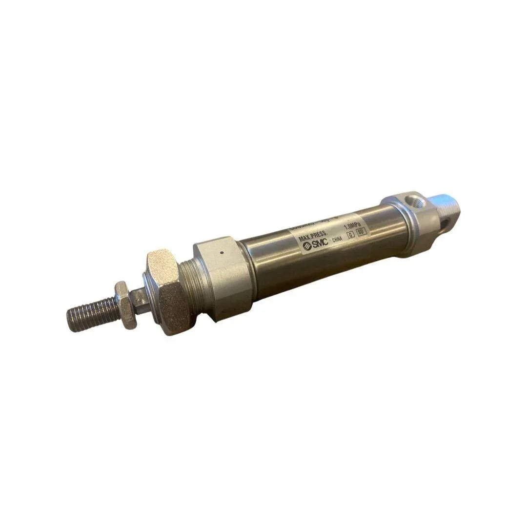 SMC pneumatic piston rod cylinder with 25mm bore, metal, spring return, industrial component