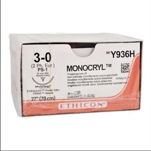 SUTURE MONOCRYL ETHICON 3/0 24MM , Y936H , 27" 70cm BOX/36 Expiry 31/07/2026 - Australian Empire Shop