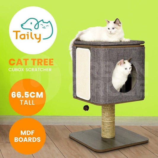 Taily Cat Tower Tree Scratcher Scratching Post Pole House Condo Toy Bed Wooden - Australian Empire Shop