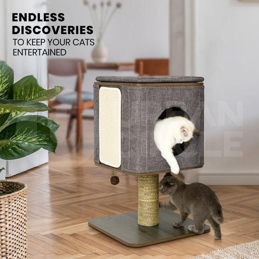 Taily Cat Tower Tree Scratcher Scratching Post Pole House Condo Toy Bed Wooden - Australian Empire Shop