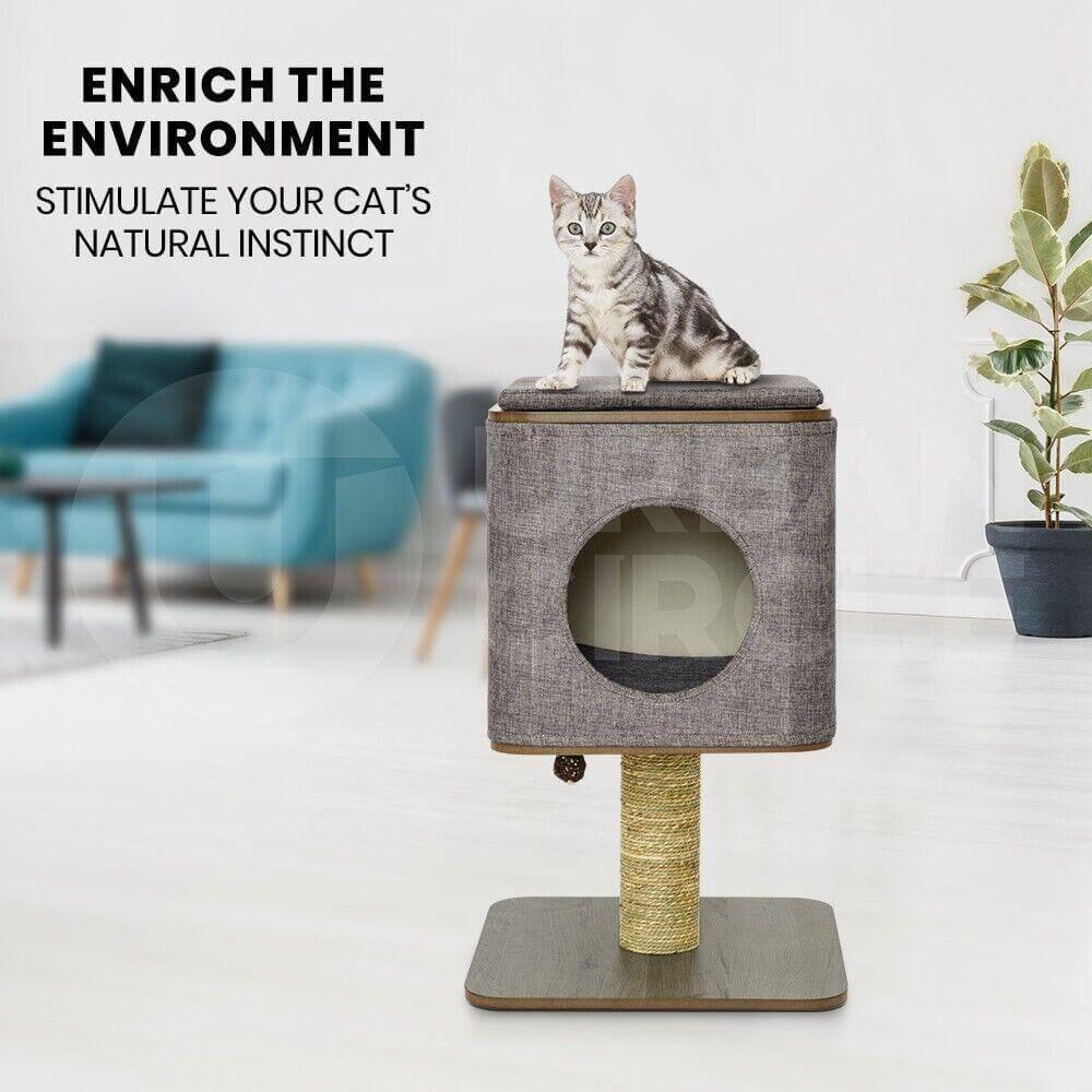 Taily Cat Tower Tree Scratcher Scratching Post Pole House Condo Toy Bed Wooden - Australian Empire Shop