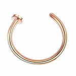 Rose gold unisex fake nose ring, open hoop fake piercing jewelry on white background