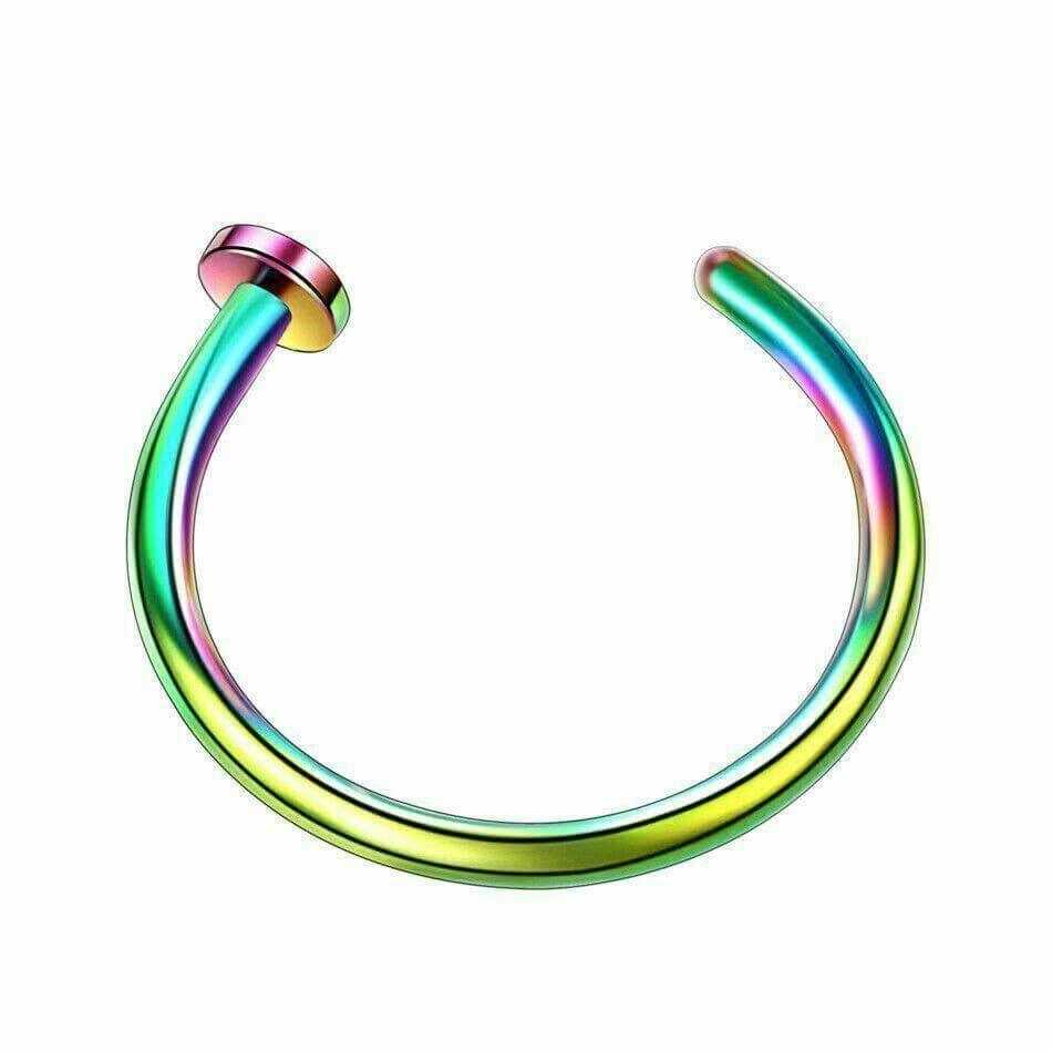 Rainbow-colored fake nose ring hoop for unisex ear or lip piercing jewelry
