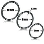 Set of three fake hoop rings for nose, lip, or ear in black, sizes 10mm, 8mm, and 6mm.