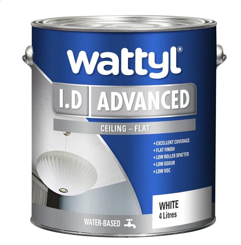 Watty I.D Advanced Ceiling white Paint Flat Finish Water Based- 4L - Australian Empire Shop