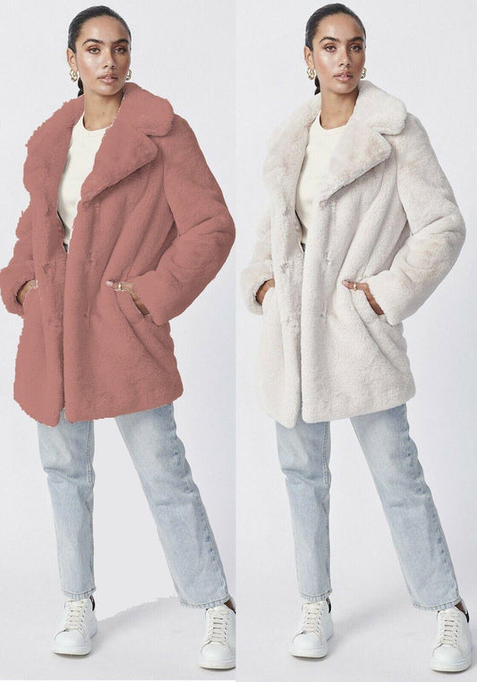 Women Winter Faux Fur Lapel Coat Jacket Ladies Thick Warm Outwear Long ICE BRAND - Australian Empire Shop