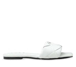 White quilted leather women's slide sandal with slip-on flat sole, casual summer footwear