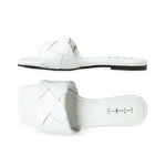 White quilted leather women's sandals, flat slip-on design, summer casual footwear