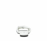 White quilted leather women's sandal wedge slide, slip-on, rear view on white background