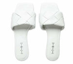 White quilted leather wedge sandals with slip-on design and square toe, women's summer footwear
