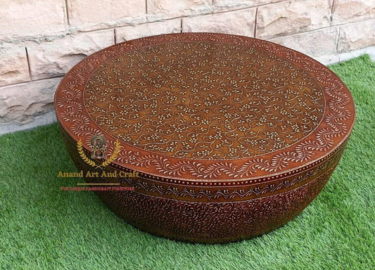 Wood Coffee Table Copper Gold Wooden Beautifully Embossed Work Cocktail handmade - Australian Empire Shop